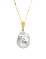 Tahitian Baroque Pearl Pendant with Sand-Textured 18k Yellow Gold