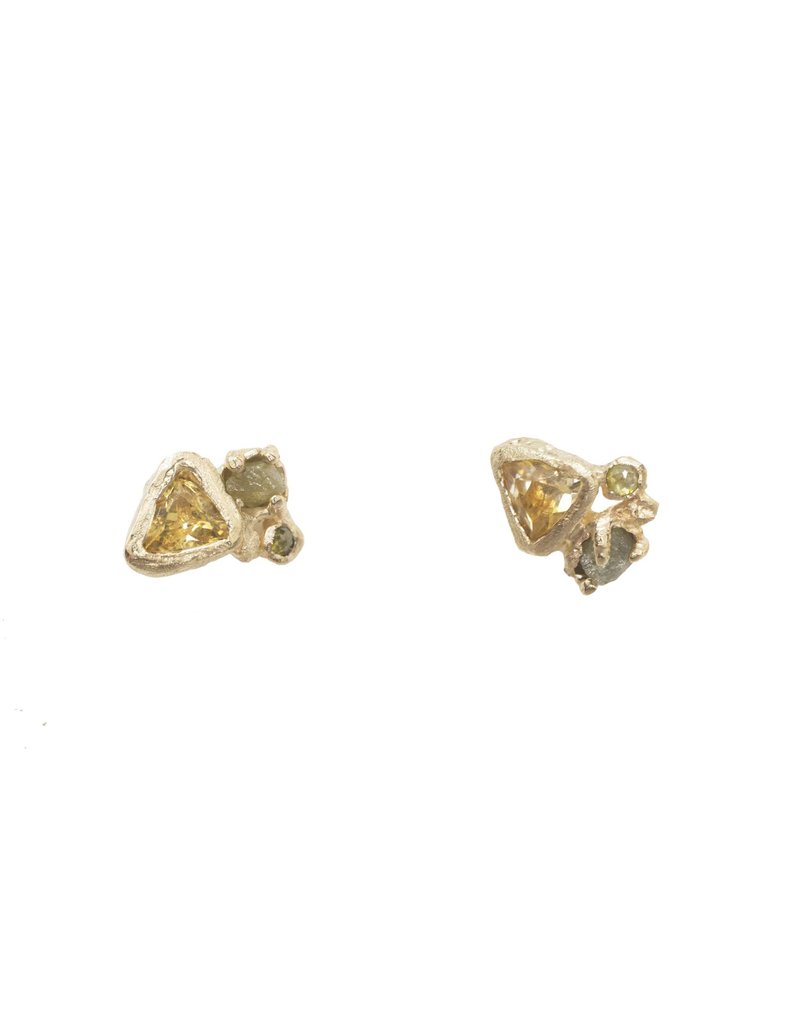 Alexis Pavlantos Citrine Post Earrings in 14k Yellow Gold with Diamonds