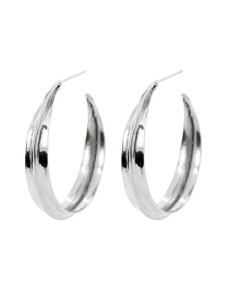 ladha by Lindsay Knox Large Ridge Hoop Earrings in Silver