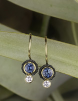 Chroma Earrings in 18k Yellow Gold with Teal Sapphires & White Diamonds