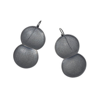 Perforated Double Dome Earrings in Oxidized Silver