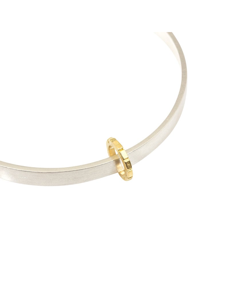Thick Bead Bangle in Silver with 18k French Gold