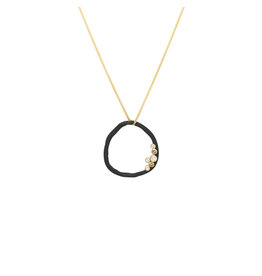 Pebble Medium Circle Pendant with White and Cognac Diamonds