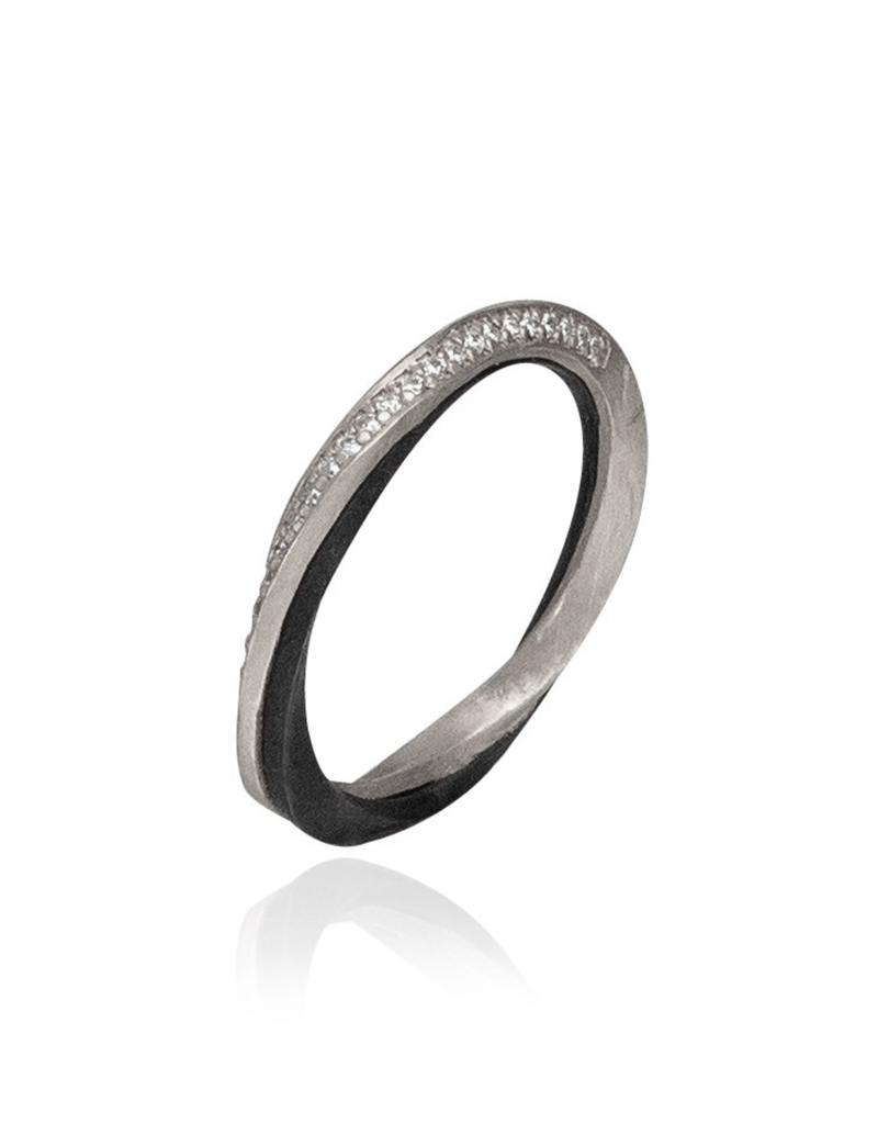 Narrow Eclipse Band with White Diamonds in 18k White Gold