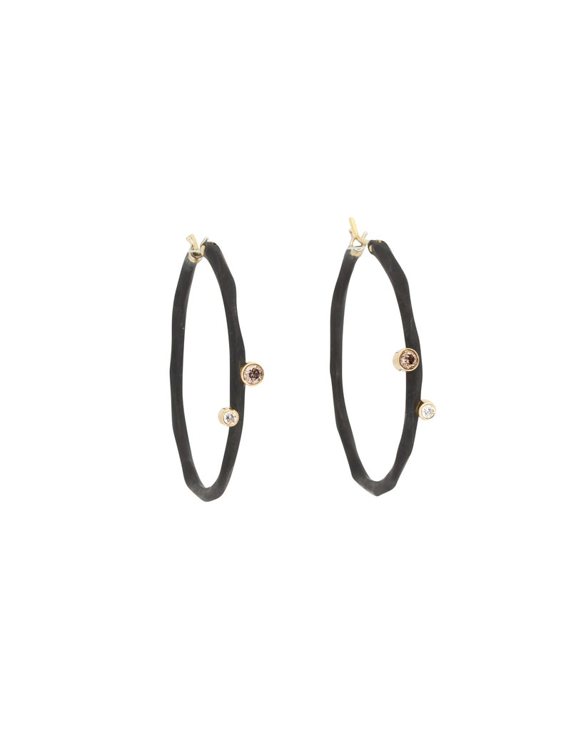 Rogue River Hoop Earrings with White and Cognac Diamonds