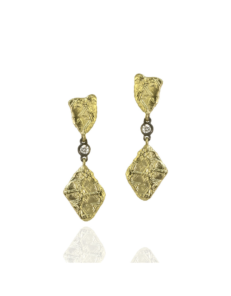 Double Dangle Trigon Earrings in 18k Yellow Gold with White Diamonds