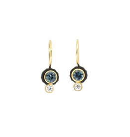 Chroma Earrings in 18k Yellow Gold with Teal Sapphires & White Diamonds