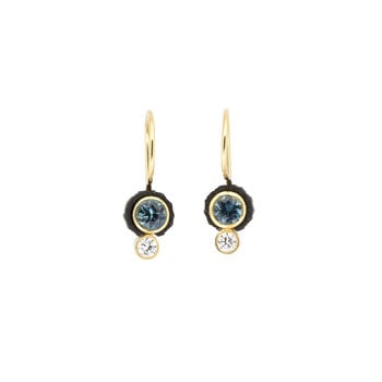 Chroma Earrings in 18k Yellow Gold with Teal Sapphires & White Diamonds