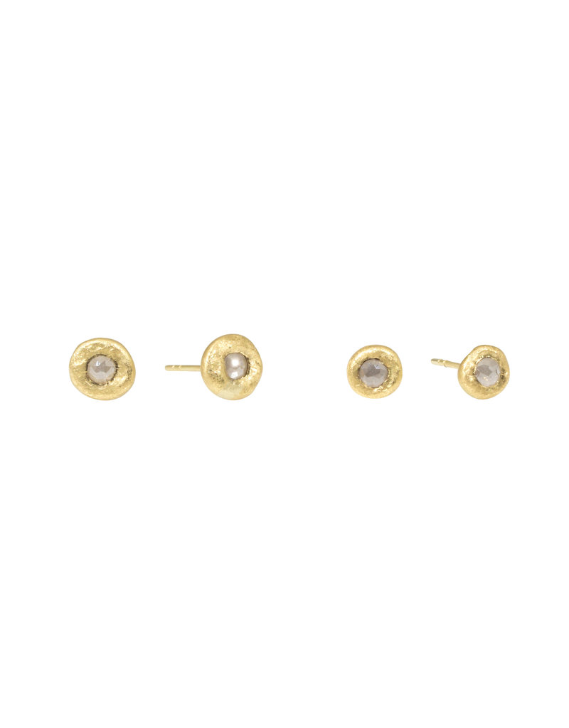 Small Grey Rosecut Diamond Post Earring in 18k Yellow Gold - SINGLE