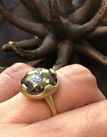 Salt and Pepper Rose Cut Diamond Ring in 18k Yellow Gold