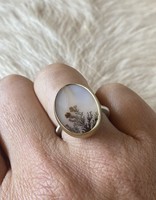 Picture Agate Ring in Silver & 18k Yellow Gold