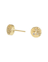 Small Topography Post Earrings with (3) White Diamonds in 18k Yellow Gold