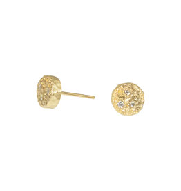Small Topography Post Earrings with (3) White Diamonds in 18k Yellow Gold