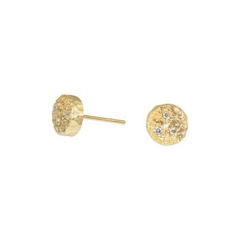 Small Topography Post Earrings with (3) White Diamonds in 18k Yellow Gold