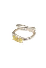 Double Ring Band with Yellow Sapphires in Sterling Silver