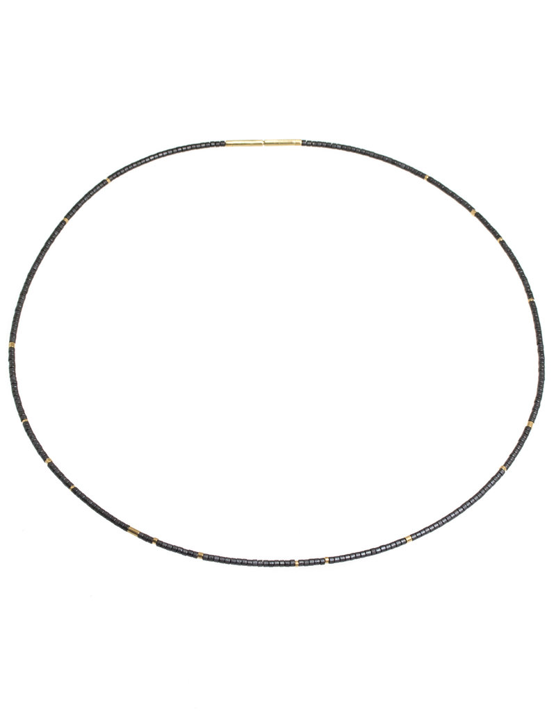 Kate Necklace with 18k Yellow Gold and Grey Glass Beads