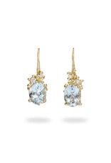 Oval Aquamarine and Diamond Encrusted Drop Earrings in 14k Yellow Gold