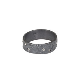 7.6mm Silk Band with Rosecut Diamonds in Oxidized Silver