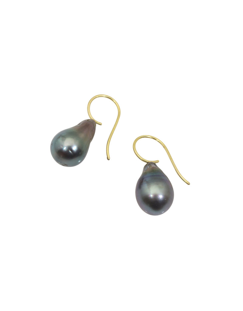 Baroque Pearl Dark Grey Earrings with 18k Yellow Gold Wires