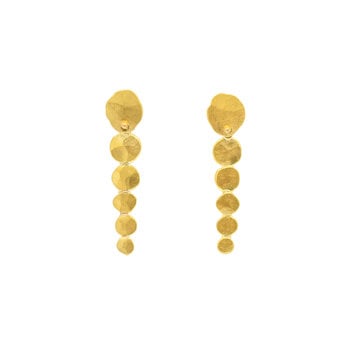 Hammered Post Long Dangle Earrings in 22k Gold