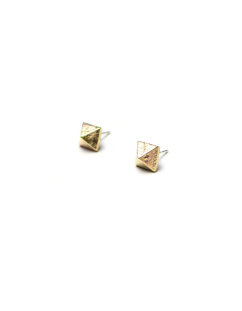 Olivia Shih Raw Pyramid Post Earrings in Brass