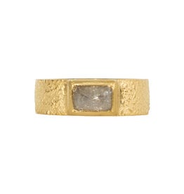 Wide Band with Rectangular Diamond in Sand-Textured 18k Yellow Gold