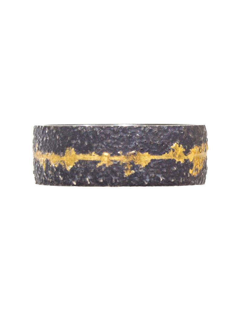 Wide Fog Sand Band in Oxidized Silver and 18k Gold