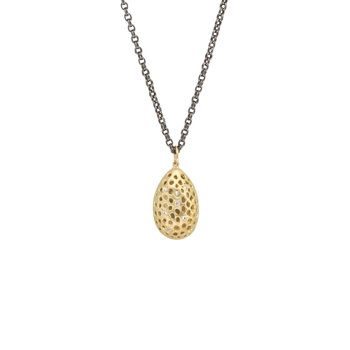 Lisa Ziff Double Almond Necklace with Diamonds in Silver & 10k Gold