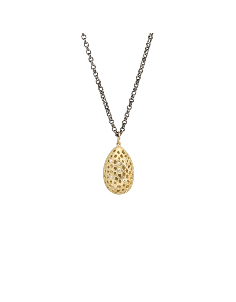 Lisa Ziff Double Almond Necklace with Diamonds in Silver & 10k Gold