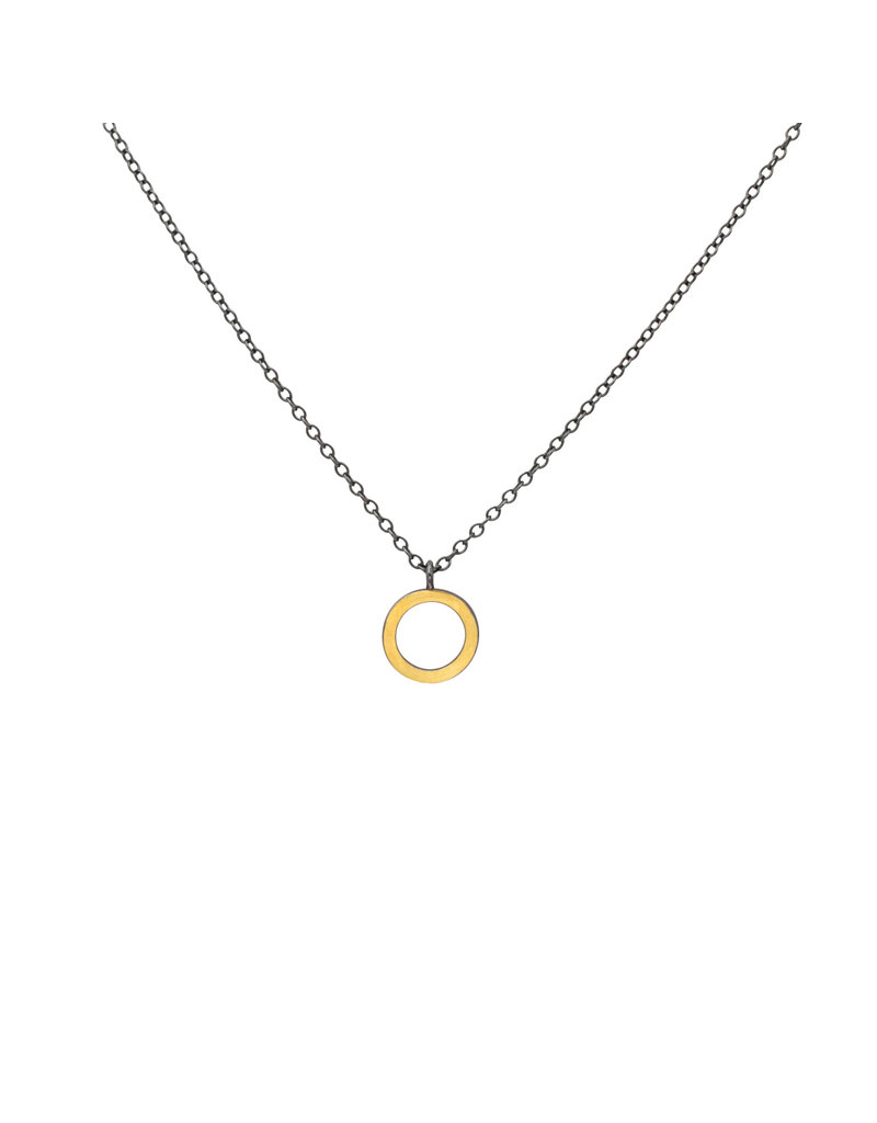 Open Circle Pendant in Oxidized Silver & 22k Gold