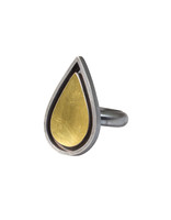 Teardrop Ring in Oxidized Silver & 22k Gold