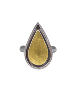 Teardrop Ring in Oxidized Silver & 22k Gold