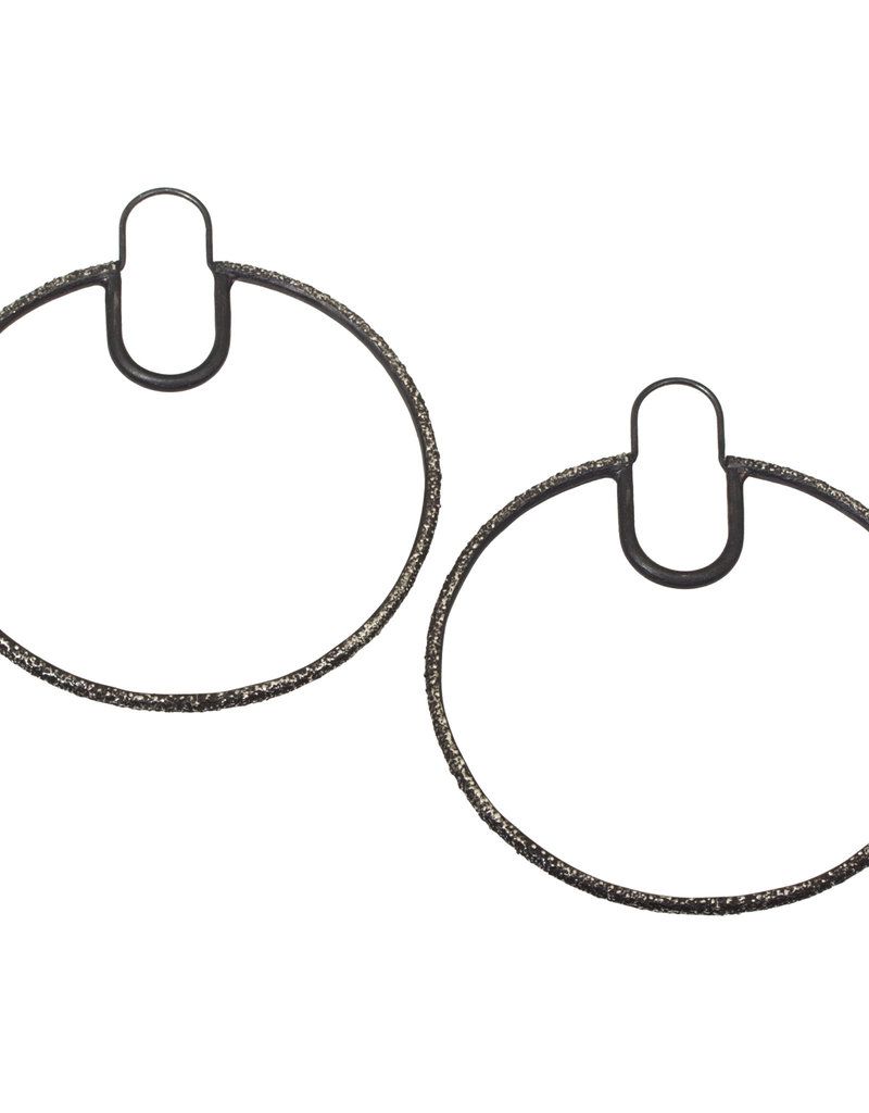 Round Sand Hoop Earrings in Oxidized Silver