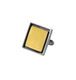 Square Ring in Oxidized Silver & 22k Gold