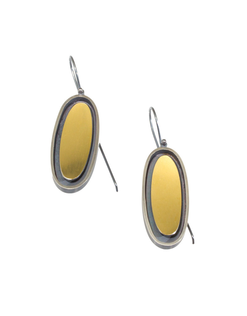 Large Floating Oval Earrings in Oxidized Silver & 22k Gold