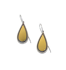 Floating Teardrop Earrings in Oxidized Silver & 22k Gold