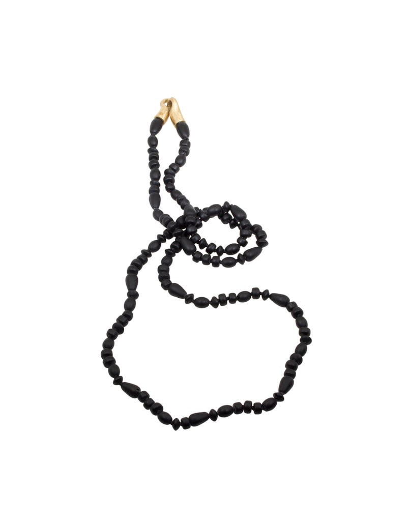 Matte Black Glass Beads Necklace with Bronze Clasp