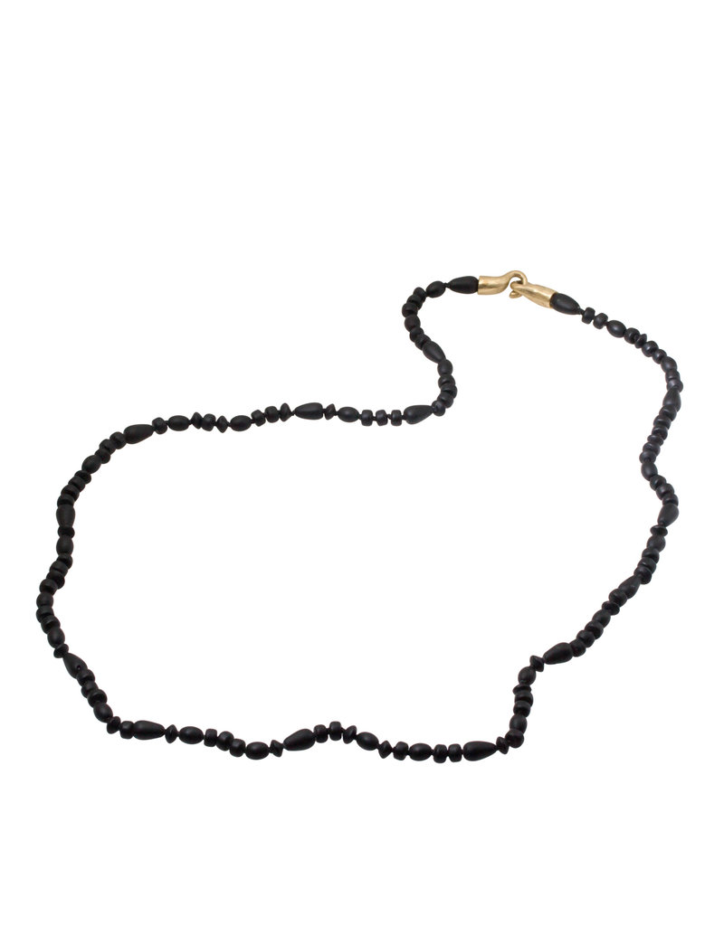 Matte Black Glass Beads Necklace with Bronze Clasp