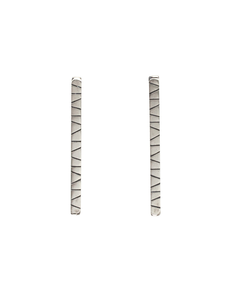 Trevi Pendro Long Bar Redwood Post Earrings in Silver
