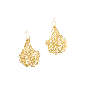 Koraru Coral Earrings with 14 White Diamonds in 18k Yellow Gold