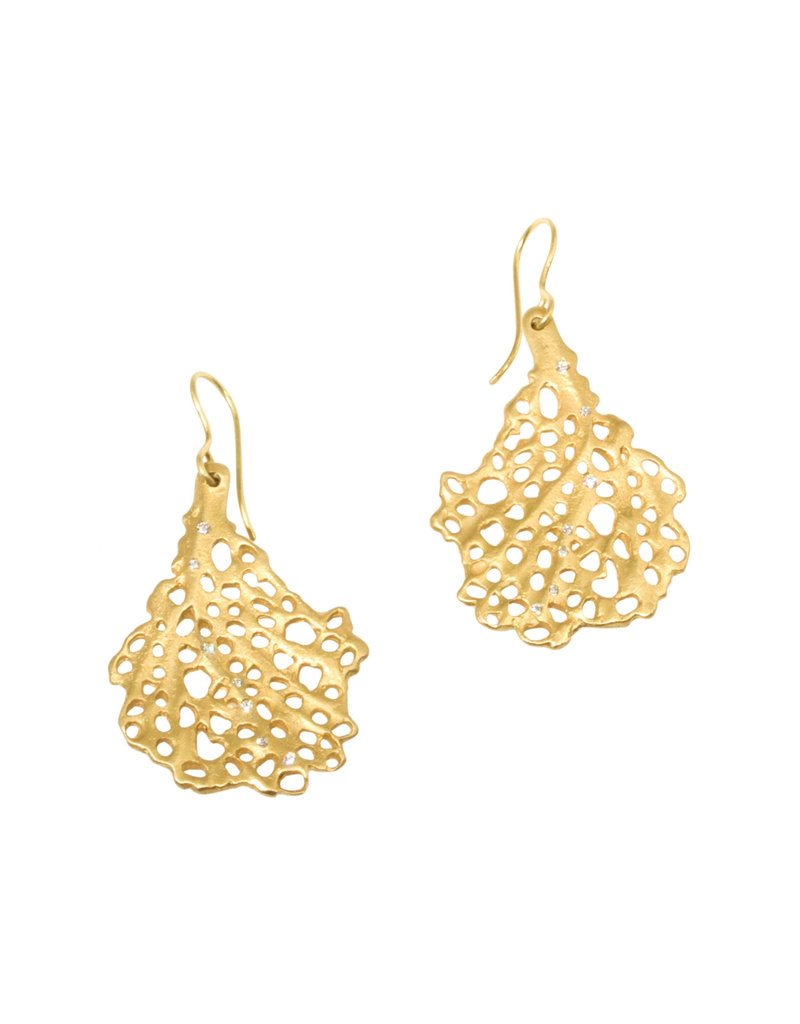 Koraru Coral Earrings with 14 White Diamonds in 18k Yellow Gold