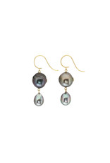 Double Tahitian Pearl Drop Earrings with 18k Yellow Gold Round Wires