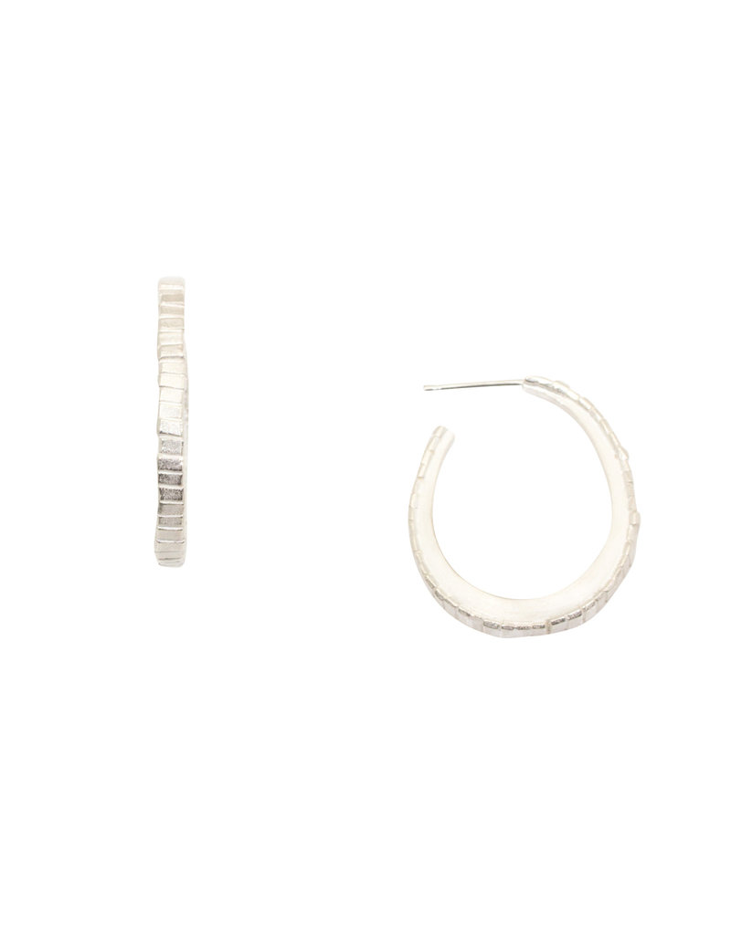 Oval Sugar Brick Horizontal Hoop Earrings in Silver