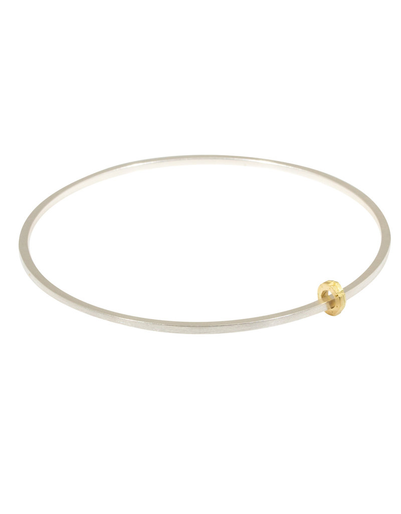 Thin Bead Bangle in Silver with 18k French Gold
