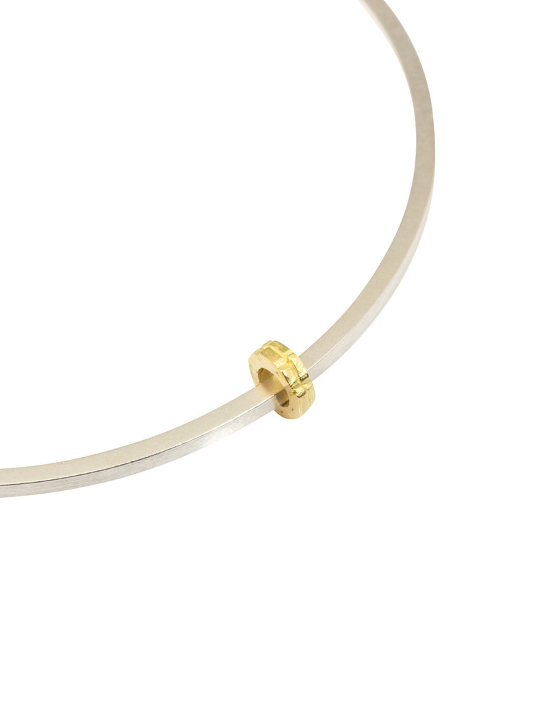 Thin Bead Bangle in Silver with 18k Gold