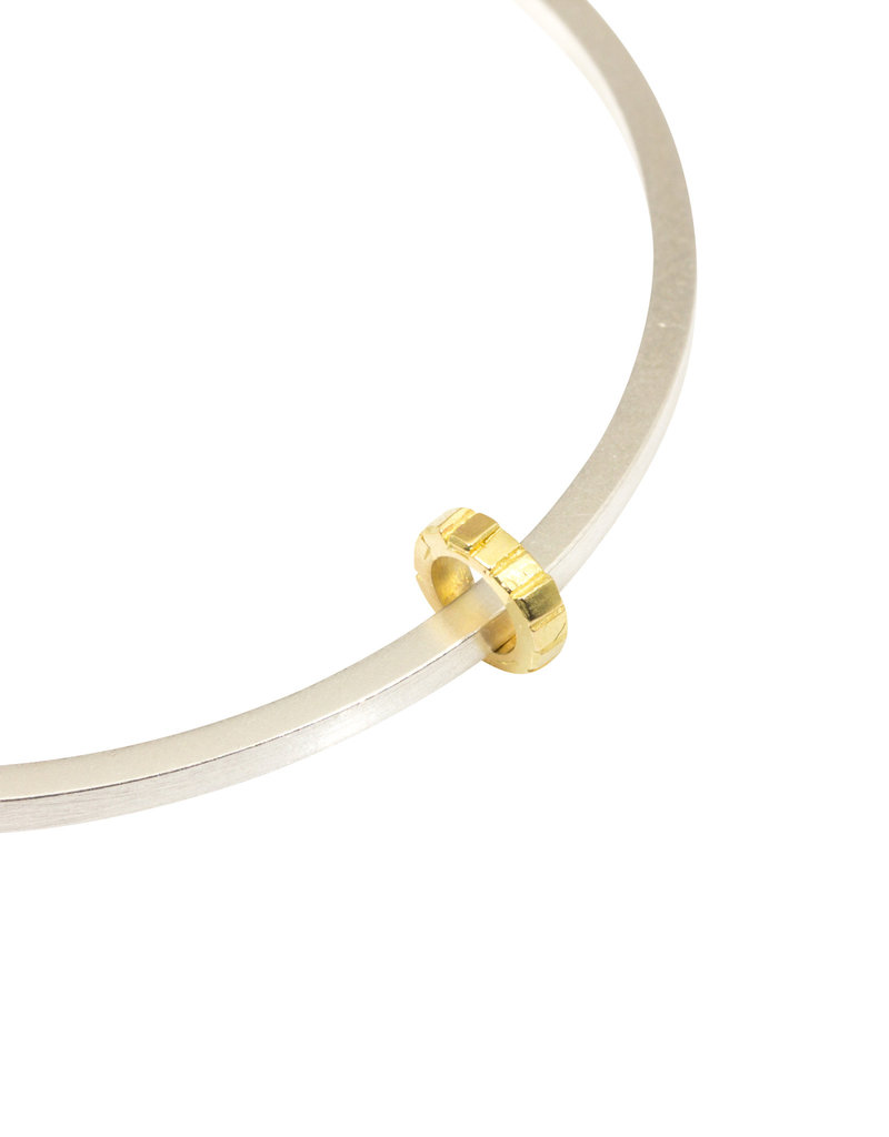 Square Bead Bangle in Silver with 18k Gold