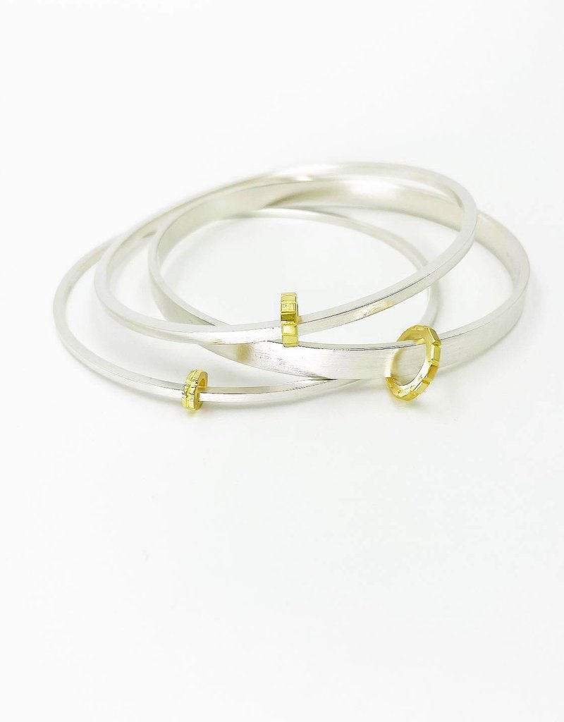 Thick Bead Bangle in Silver with 18k Gold