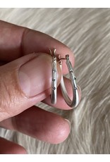 Small Katachi Oval Hoop Earrings with Locking Wire in Brushed Silver and (3) Grey Diamonds