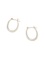 Small Katachi Oval Hoop Earrings with Locking Wire in Brushed Silver and (10) White Diamonds