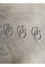 Small Katachi Oval Hoop Earrings with Locking Wire in Brushed Silver and (10) White Diamonds
